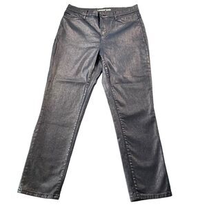 Lands' End Shine High Rise Slim Leg Jeans Black Ankle Length Pockets Size 4